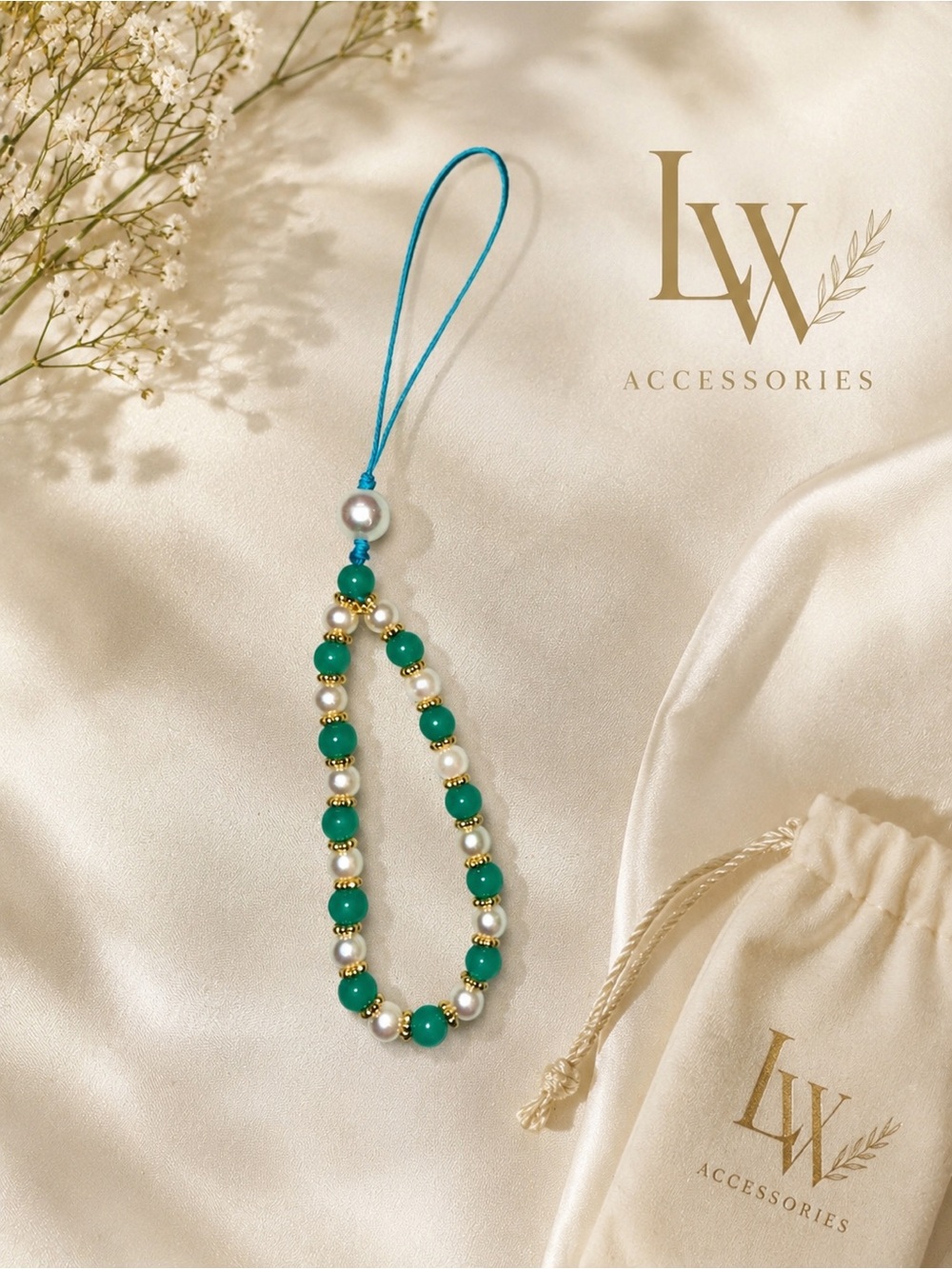 Teal Beaded Phone Charm